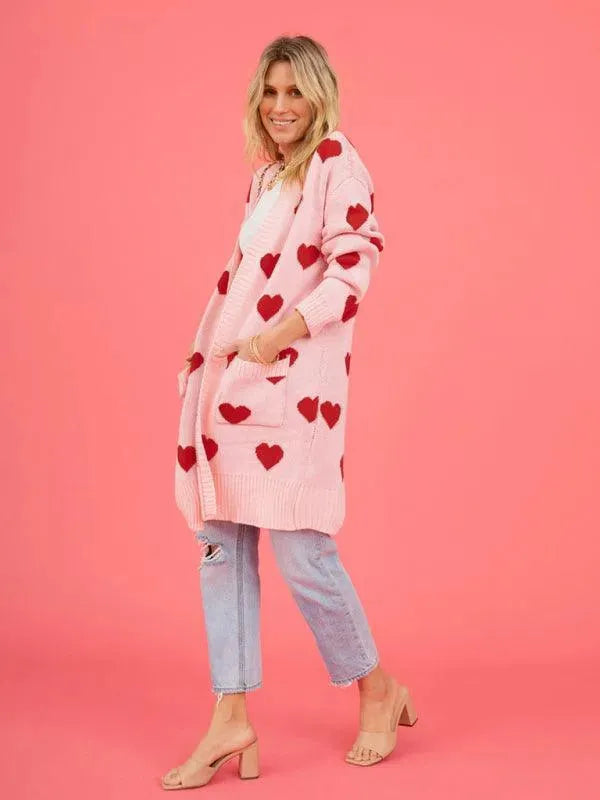 Women’s Longline Graphic Cardigan Sweater – V-Neck Button Knit