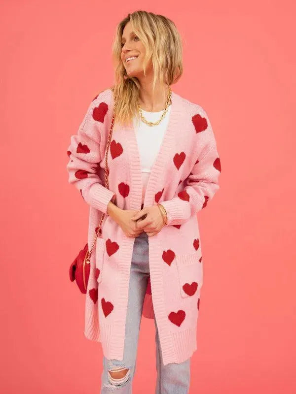 Women’s Longline Graphic Cardigan Sweater – V-Neck Button Knit