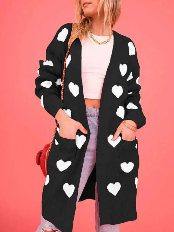Women’s Longline Graphic Cardigan Sweater – V-Neck Button Knit