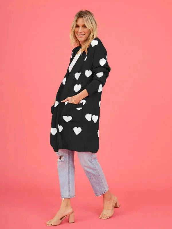 Women’s Longline Graphic Cardigan Sweater – V-Neck Button Knit