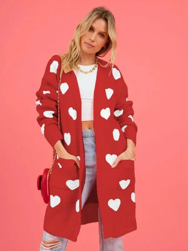 Women’s Longline Graphic Cardigan Sweater – V-Neck Button Knit