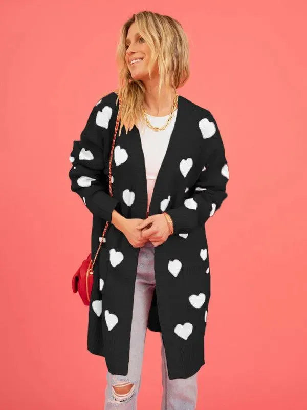 Women’s Longline Graphic Cardigan Sweater – V-Neck Button Knit