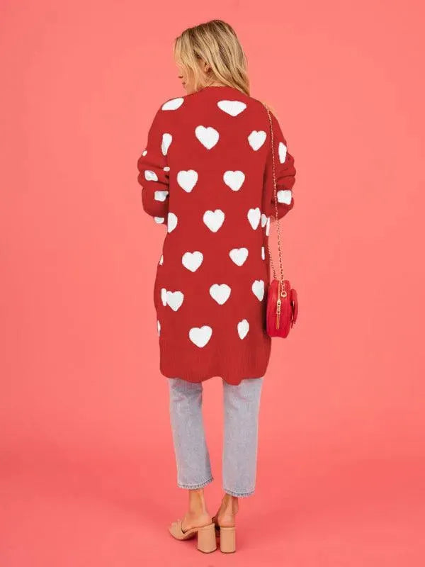 Women’s Longline Graphic Cardigan Sweater – V-Neck Button Knit