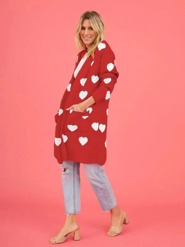 Women’s Longline Graphic Cardigan Sweater – V-Neck Button Knit