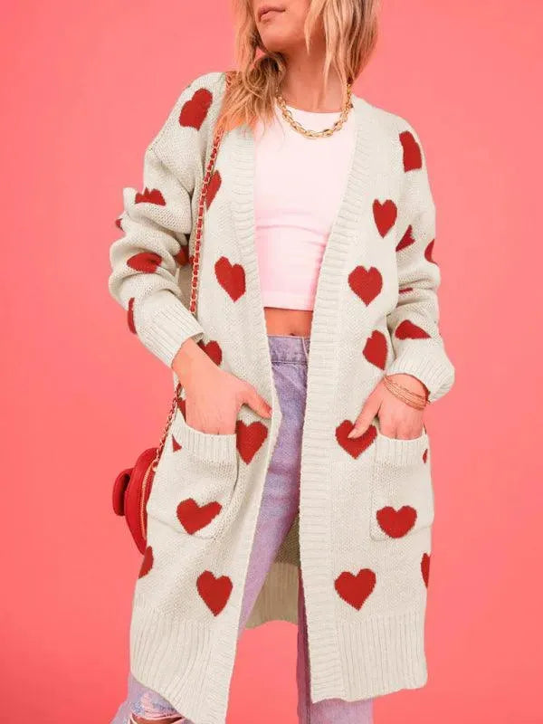 Women’s Longline Graphic Cardigan Sweater – V-Neck Button Knit