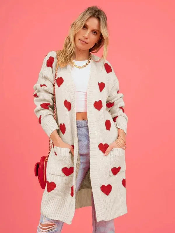 Women’s Longline Graphic Cardigan Sweater – V-Neck Button Knit