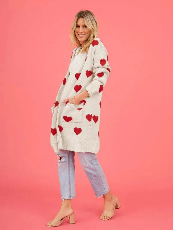 Women’s Longline Graphic Cardigan Sweater – V-Neck Button Knit