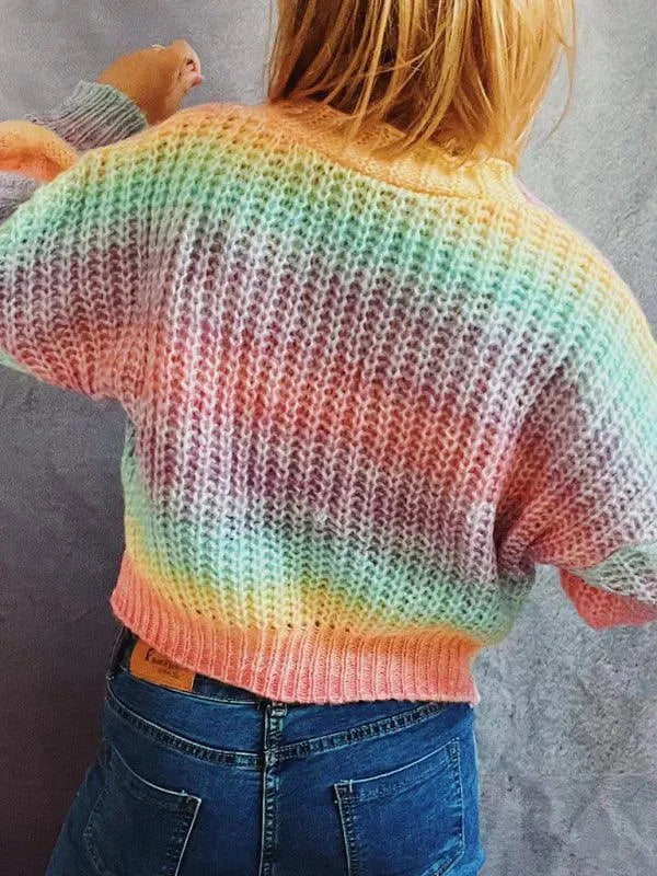Women’s Ombre V-Neck Cardigan Sweater – Drop Sleeve Knit