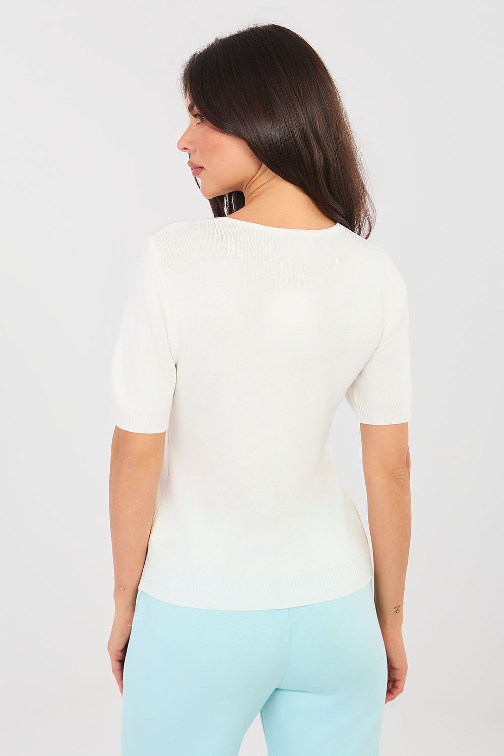 Women Short Sleeve V Neck Sweater-Women's Sweater-LeStyleParfait