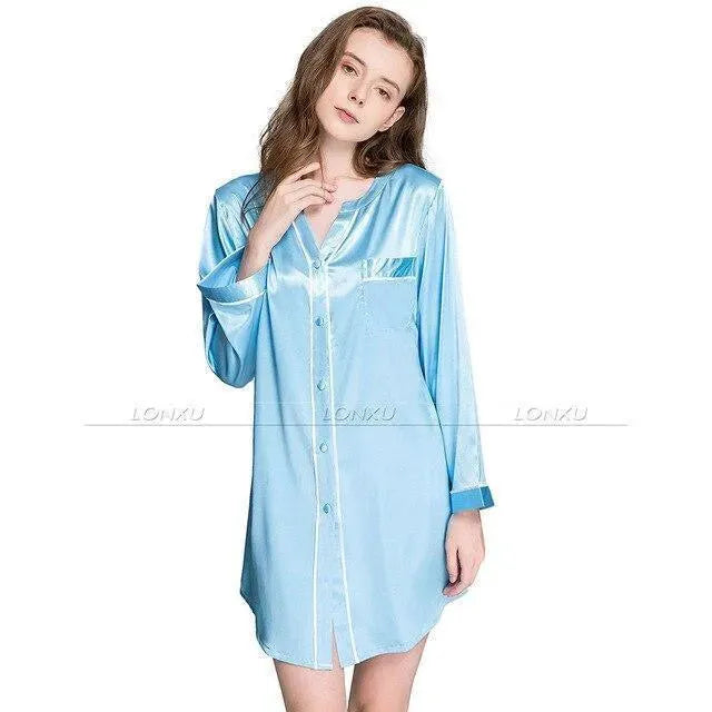 Women Silk Night Dress Sleepshirt-Nightshirt-LeStyleParfait