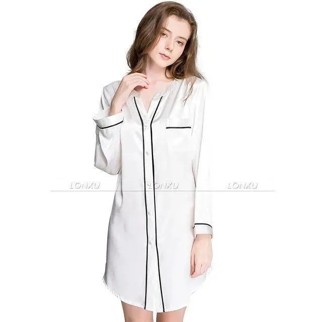 Women Silk Night Dress Sleepshirt-Nightshirt-LeStyleParfait