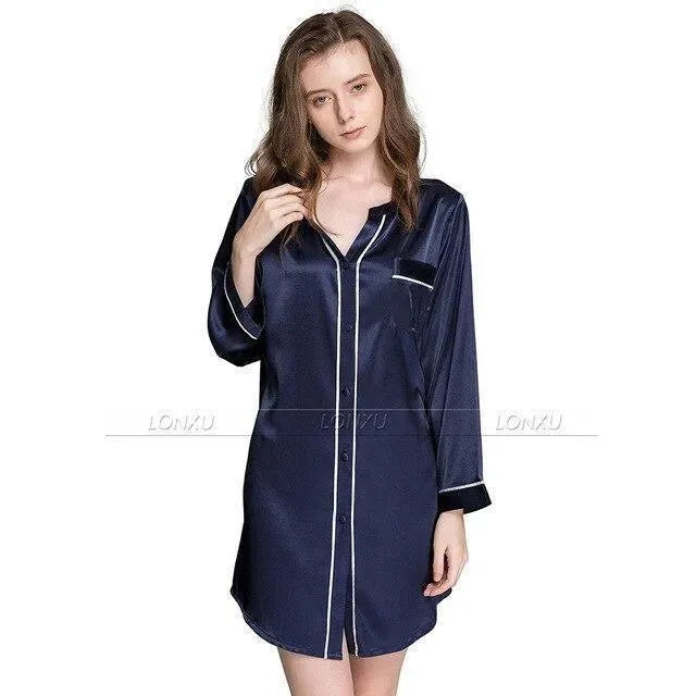 Women Silk Night Dress Sleepshirt-Nightshirt-LeStyleParfait
