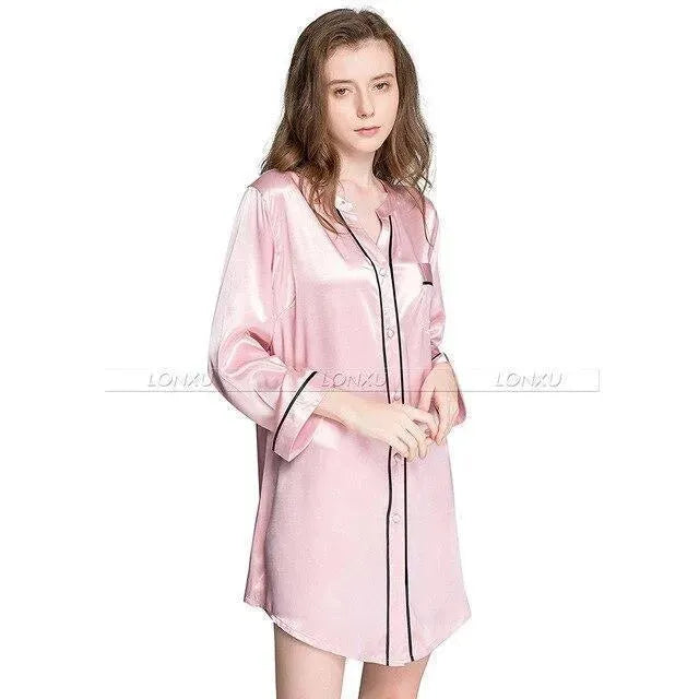 Women Silk Night Dress Sleepshirt-Nightshirt-LeStyleParfait