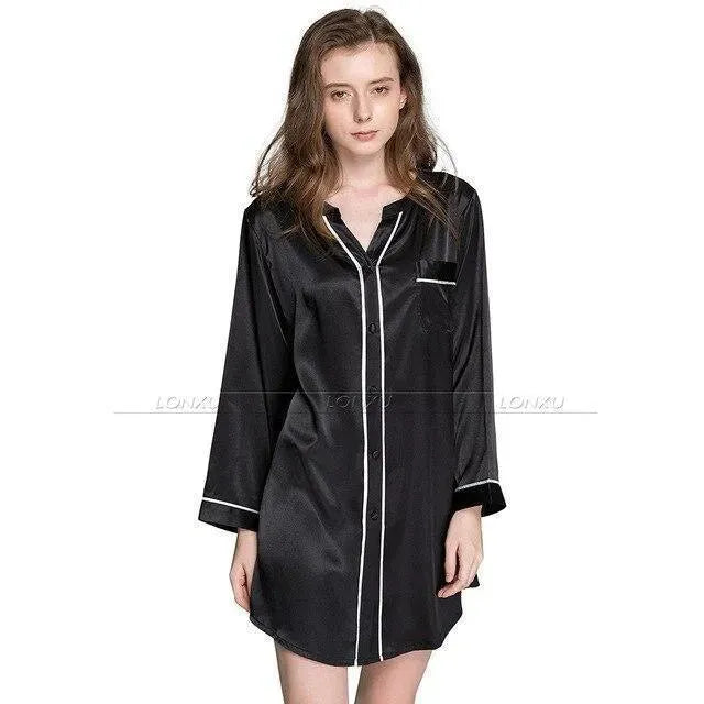 Women Silk Night Dress Sleepshirt-Nightshirt-LeStyleParfait