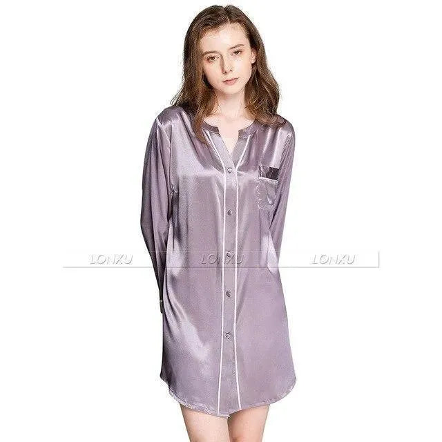 Women Silk Night Dress Sleepshirt-Nightshirt-LeStyleParfait