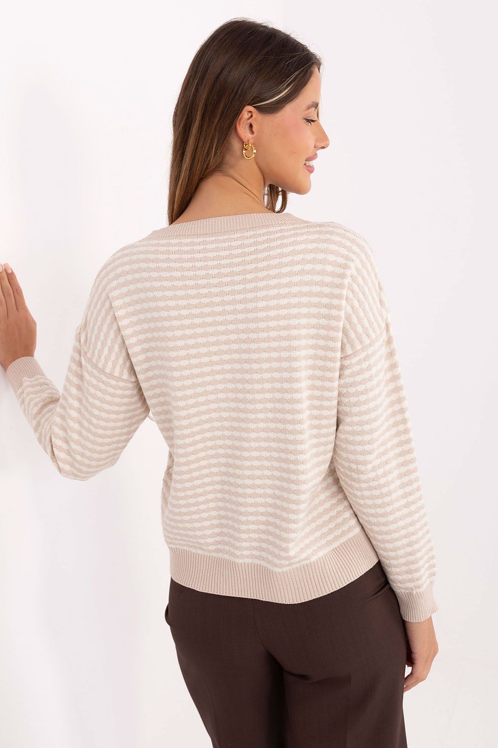Women Striped Knit Sweater Casual Pullover-Women's Sweater-LeStyleParfait