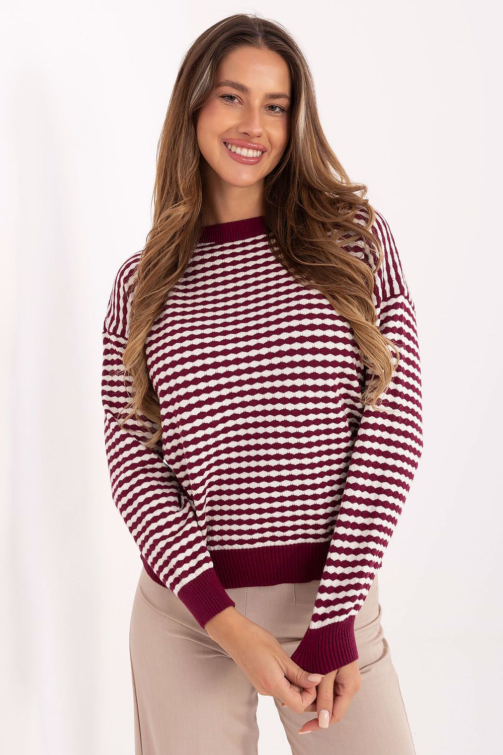 Women Striped Knit Sweater Casual Pullover-Women's Sweater-LeStyleParfait