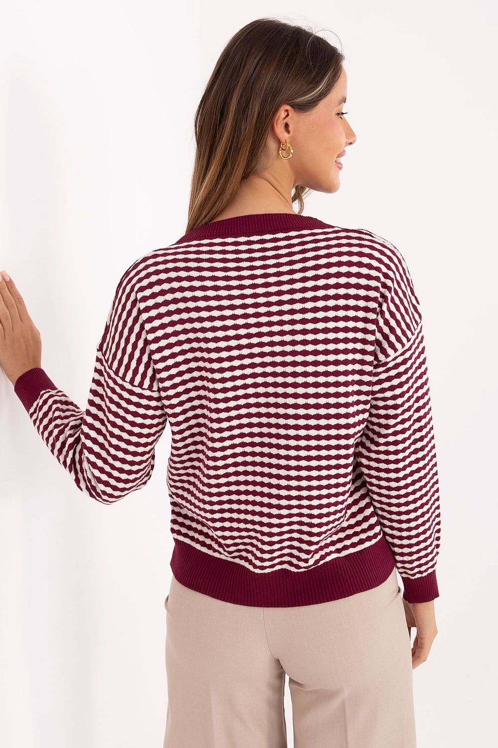 Women Striped Knit Sweater Casual Pullover-Women's Sweater-LeStyleParfait