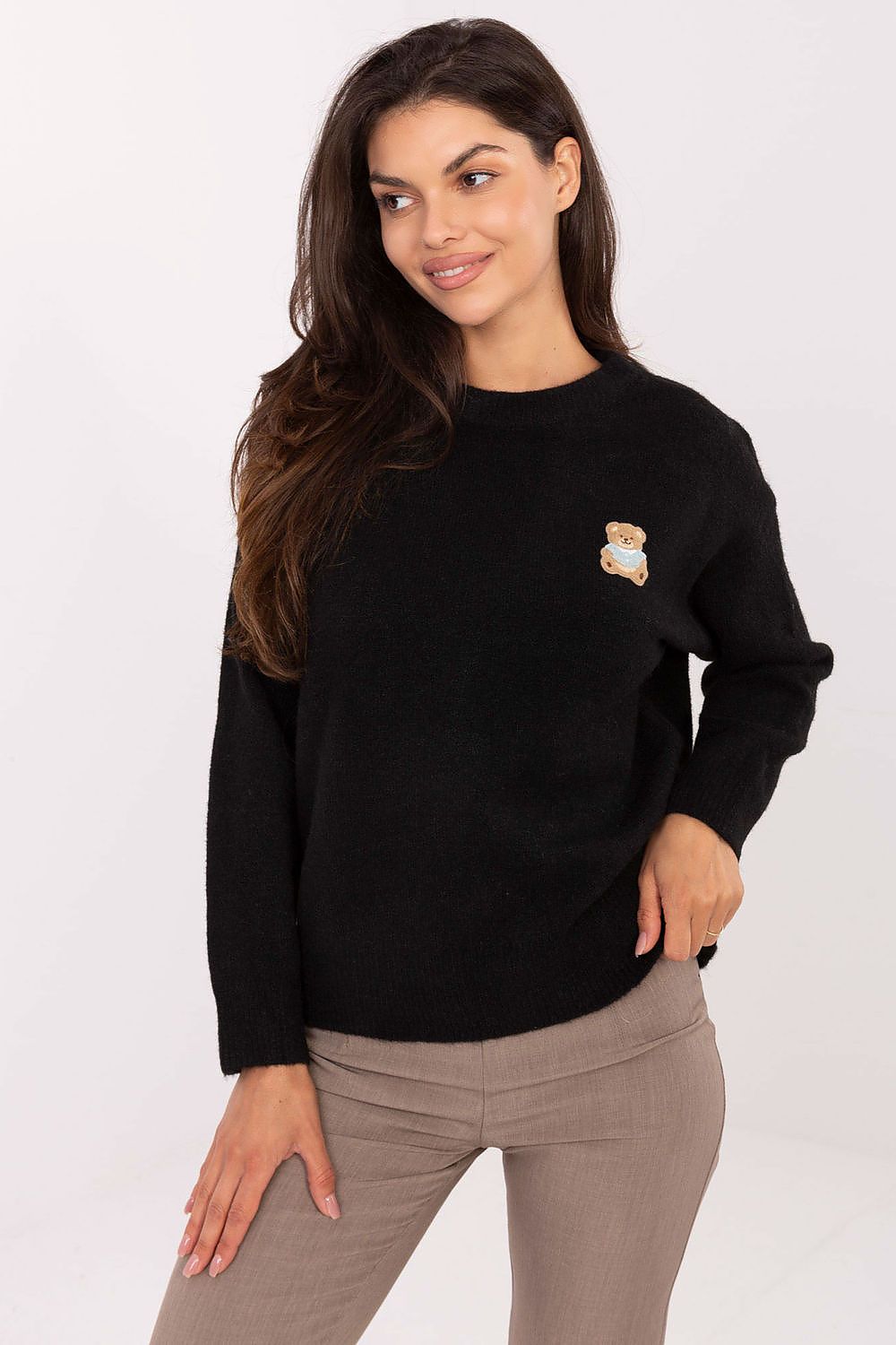 Women Teddy Patch Sweater Casual Knit-Women's Sweater-LeStyleParfait