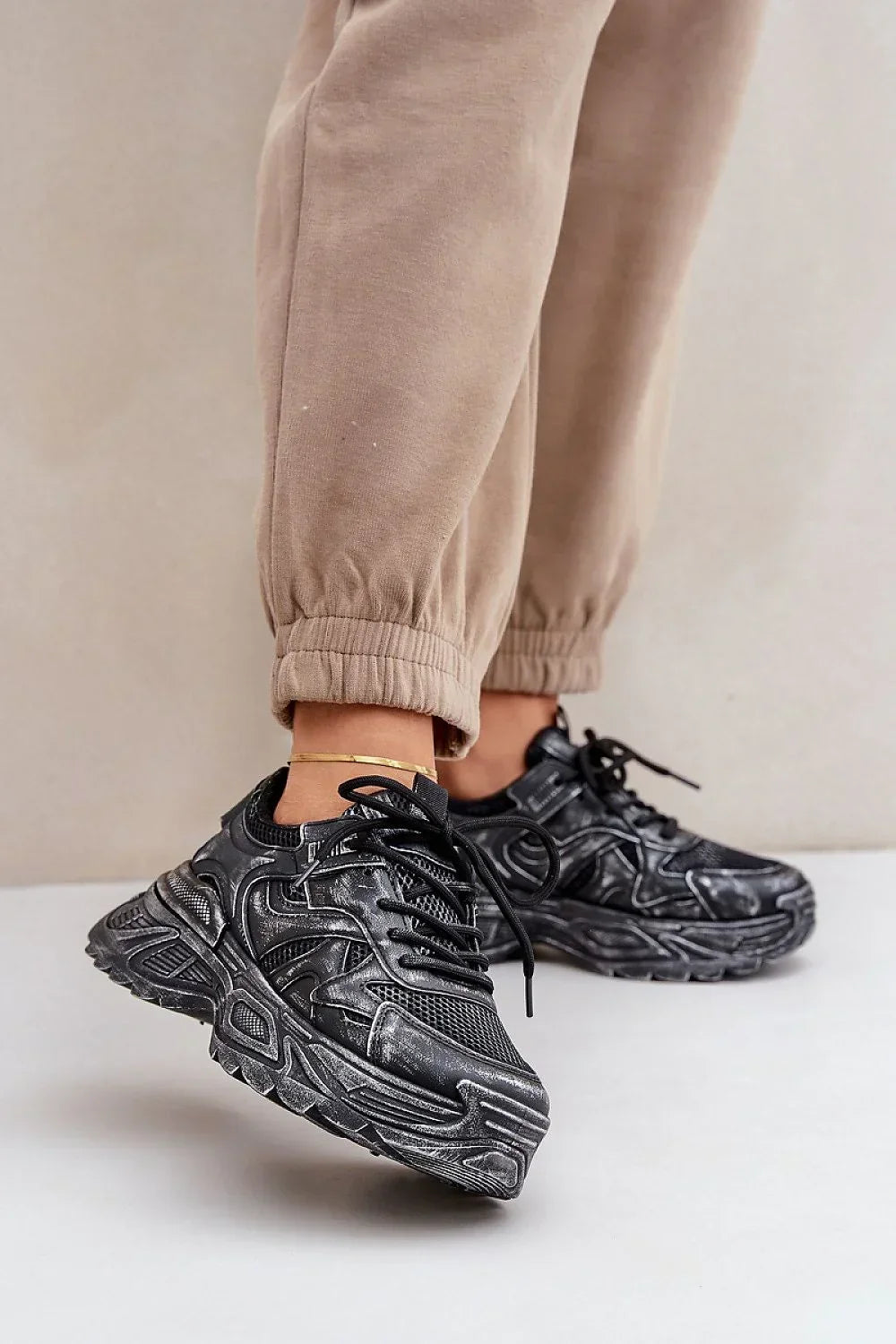 Women Textured Chunky Platform Sneakers Casual Commuter Shoes-women sneakers-LeStyleParfait