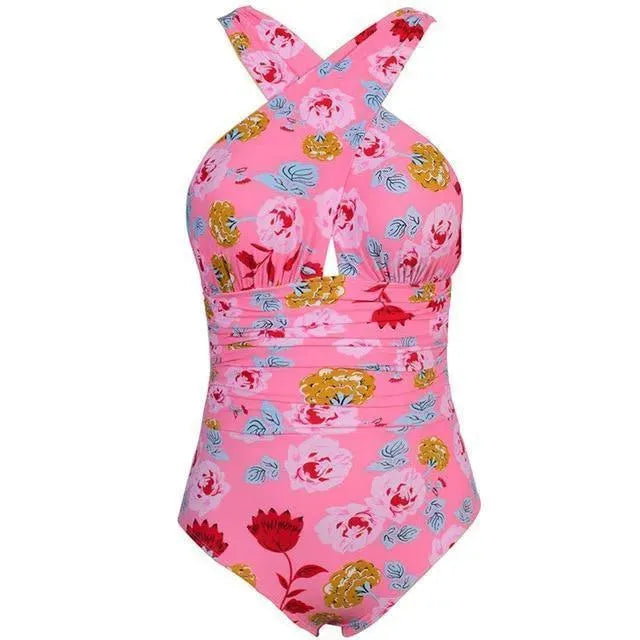 Women Tropical Floral One Piece Swimsuit
