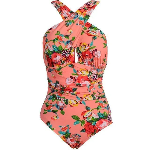 Women Tropical Floral One Piece Swimsuit