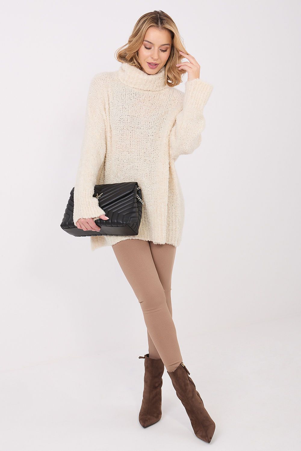 Women Turtleneck Boucle Sweater Winter Knit-Women's Sweater-LeStyleParfait