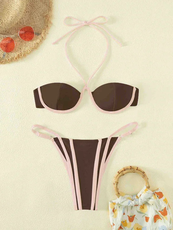 Women White Bandeau Bikini Set