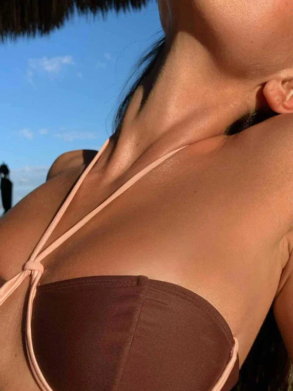 Women White Bandeau Bikini Set