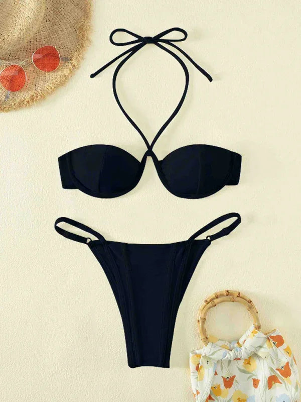 Women White Bandeau Bikini Set