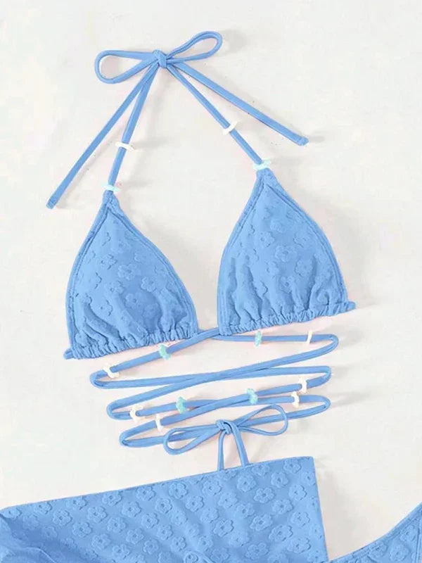 Women White Floral Triangle Bikini Set