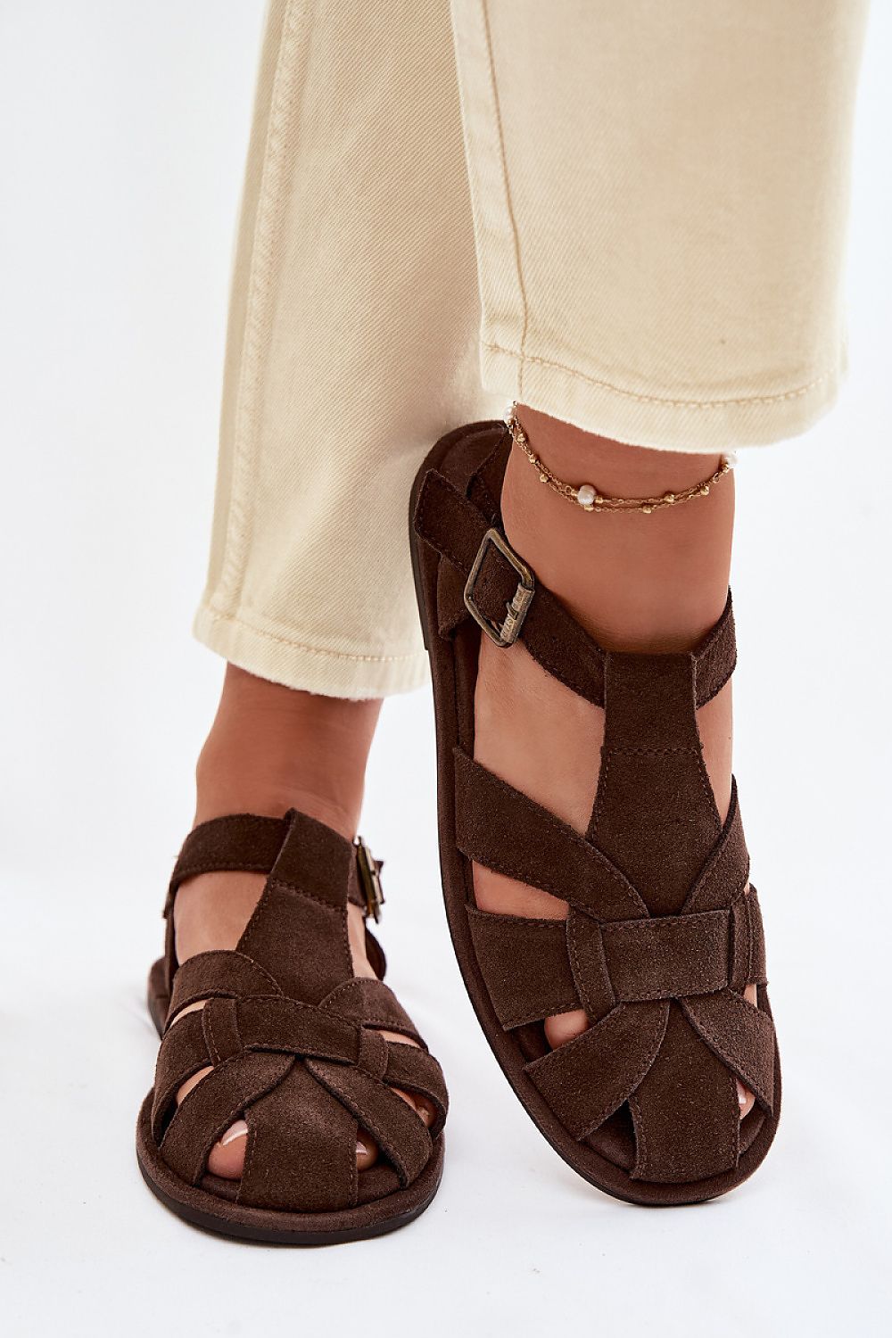Women’s Adjustable Suede Flat Sandals-Women's Sandals-LeStyleParfait