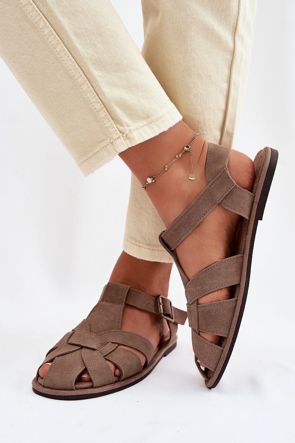 Women’s Adjustable Suede Flat Sandals-Women's Sandals-LeStyleParfait