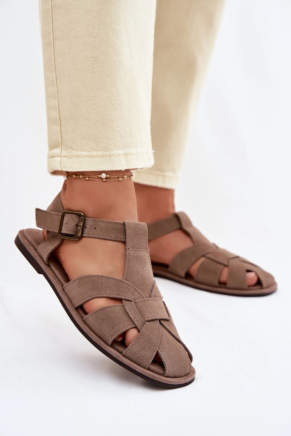 Women’s Adjustable Suede Flat Sandals-Women's Sandals-LeStyleParfait