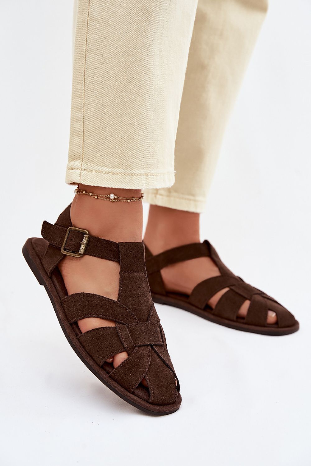 Women’s Adjustable Suede Flat Sandals-Women's Sandals-LeStyleParfait