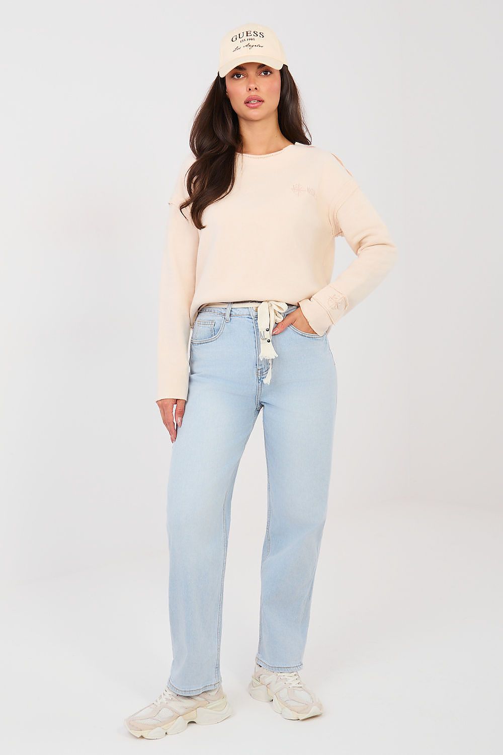 Women's Balloon Jeans - Blue High Waist Stretch Denim-Straight Leg Jeans-LeStyleParfait