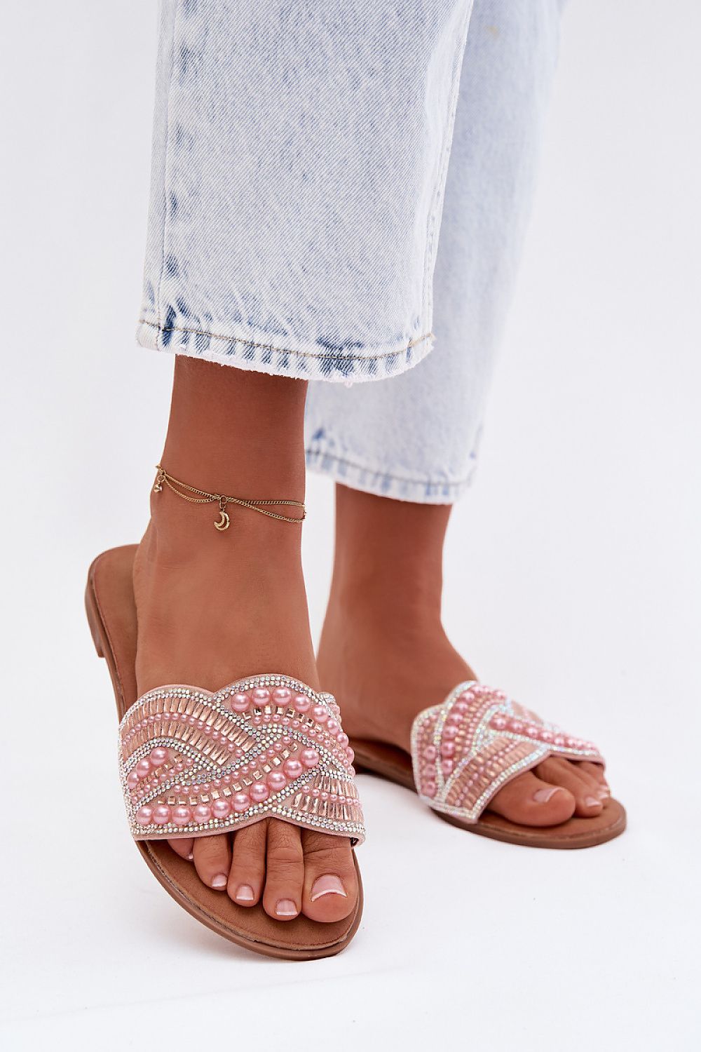 Women’s Beaded Crystal Flat Sandals-Women's Sandals-LeStyleParfait