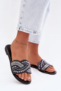 Women’s Beaded Crystal Flat Sandals-Women's Sandals-LeStyleParfait