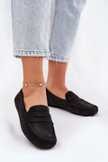 Women’s beige suede penny moccasin loafers, classic flat women’s penny loafers for spring and autumn
