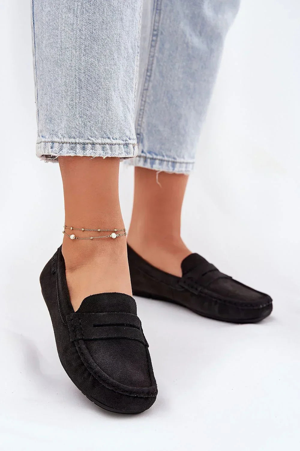 Women’s beige suede penny moccasin loafers, classic flat women’s penny loafers for spring and autumn