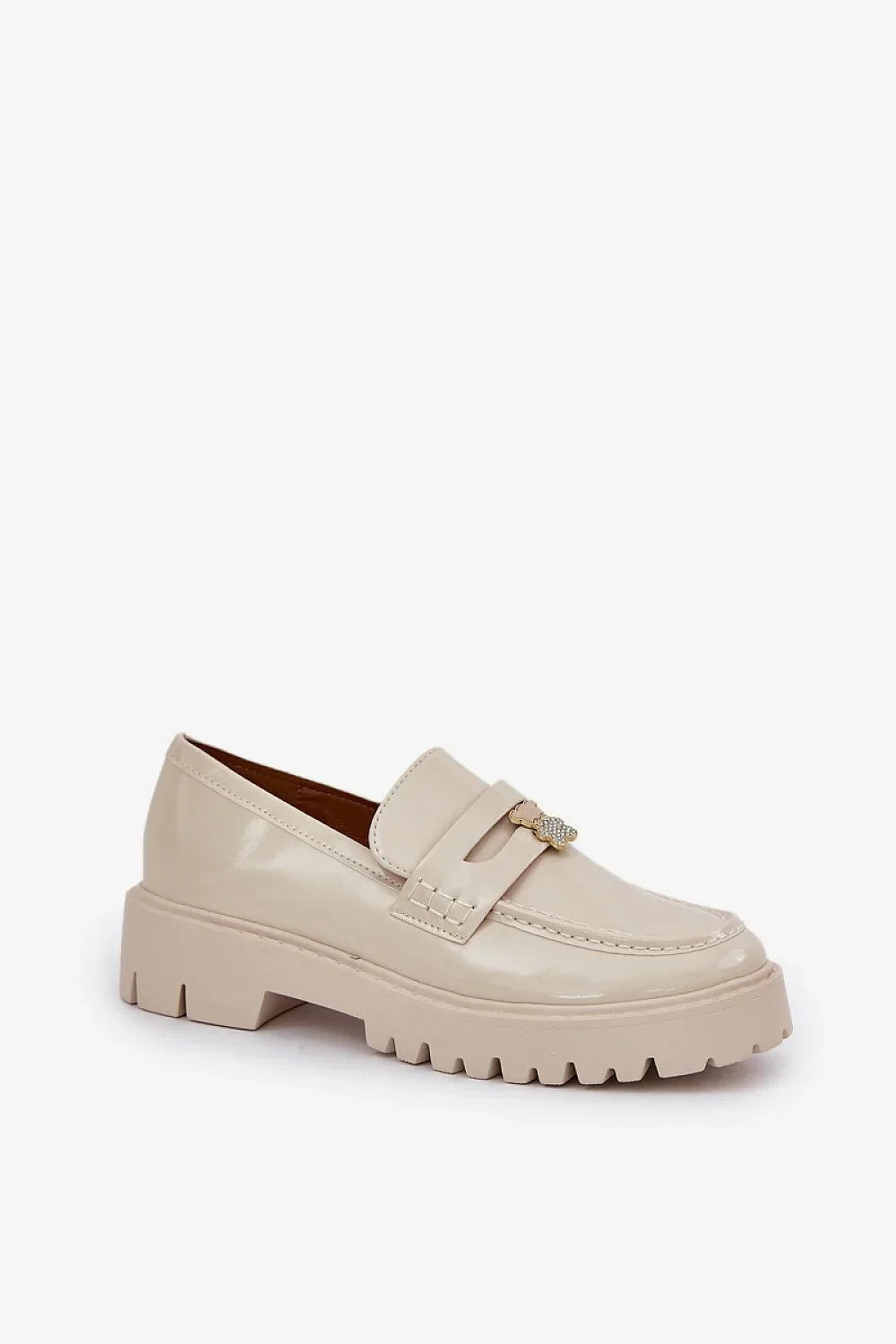 Women’s beige vegan chunky platform moccasin loafers, eco friendly women’s platform loafers for everyday wear