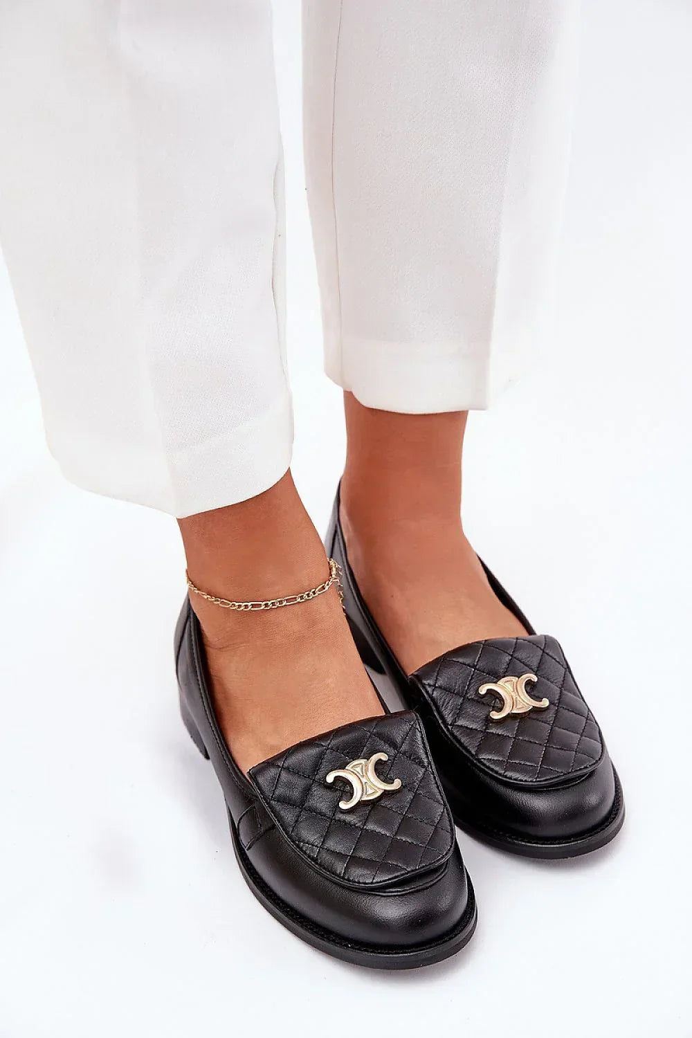 Women’s black leather classic moccasin loafers, formal women’s office loafers for business and dress outfits