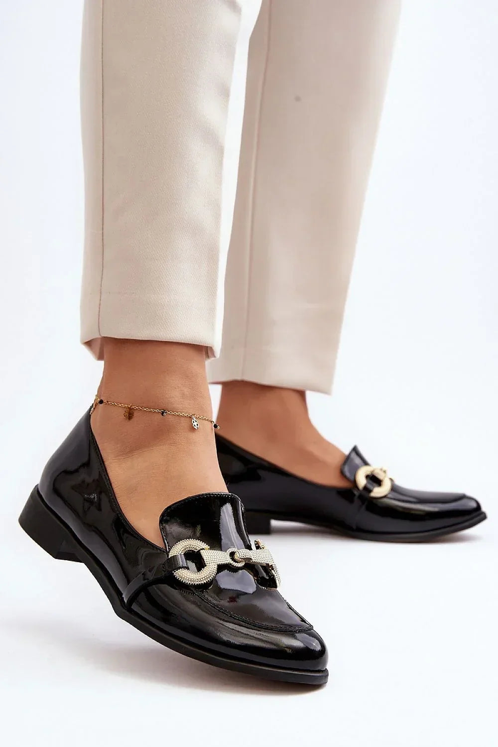 Women’s black leather horsebit moccasin loafers, elegant slip on women’s horsebit loafers for office outfits