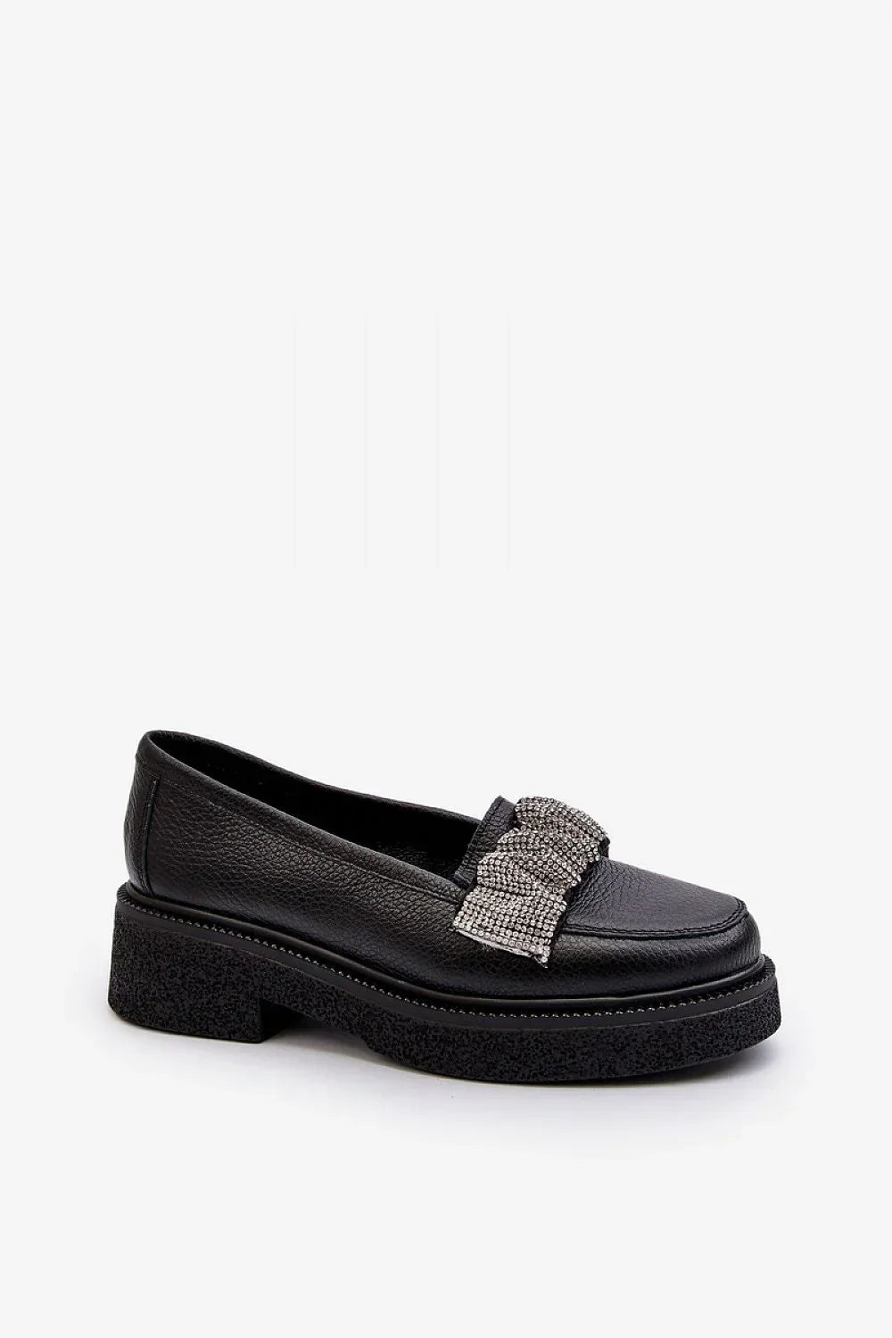 Women’s black suede rhinestone platform moccasin loafers, stylish women’s platform loafers for casual workwear