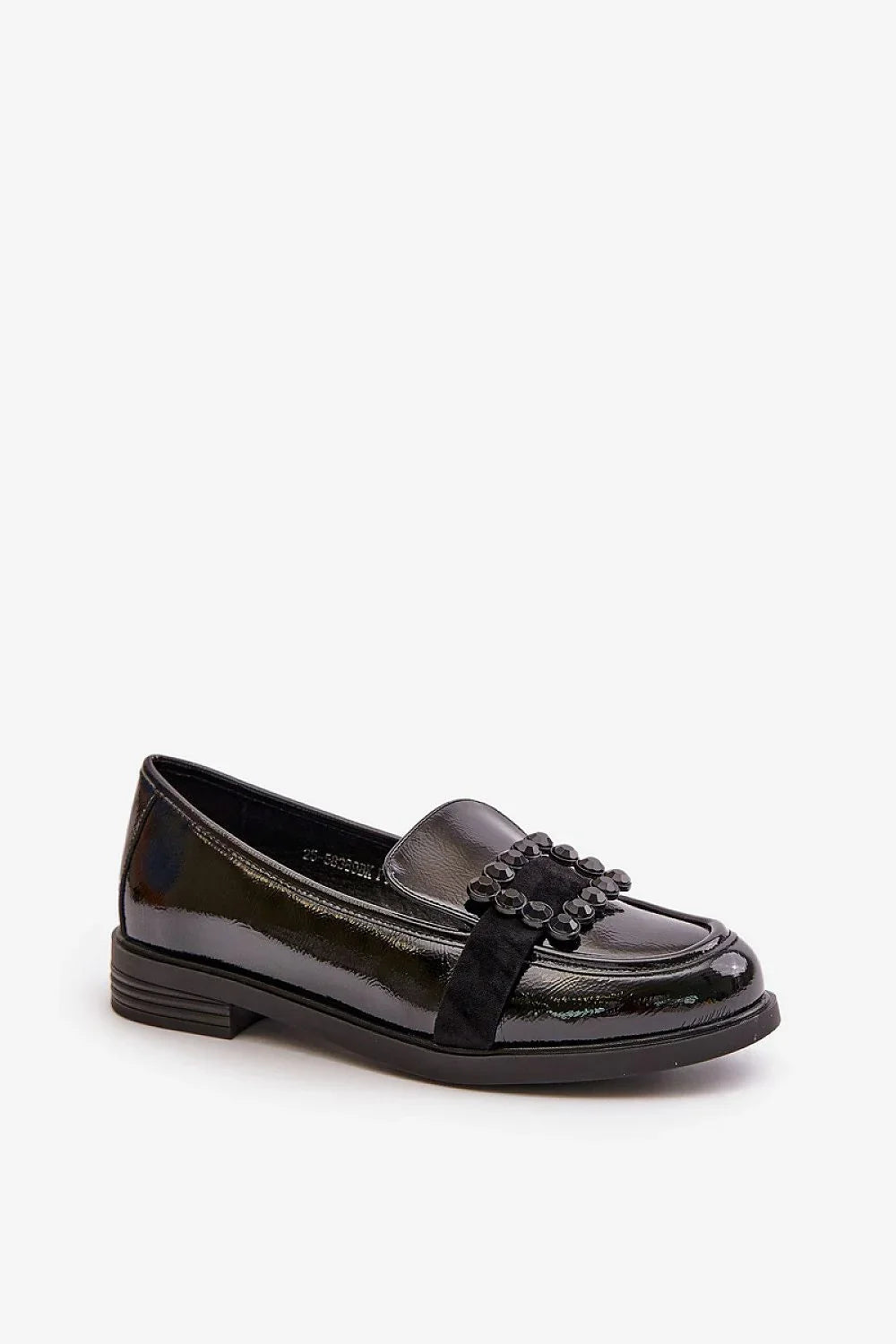 Women’s black vinyl look classic moccasin loafers, versatile women’s autumn office moccasins in eco leather