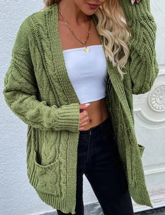 Women’s Cable Knit Pullover Cardigan Sweater – Longline Style