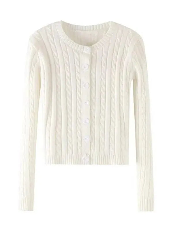Women’s Cable Knit V-Neck Cardigan Sweater – Retro Button Style