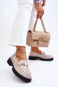 Women’s chain detail eco leather platform moccasins, chunky women’s platform loafers for spring and autumn