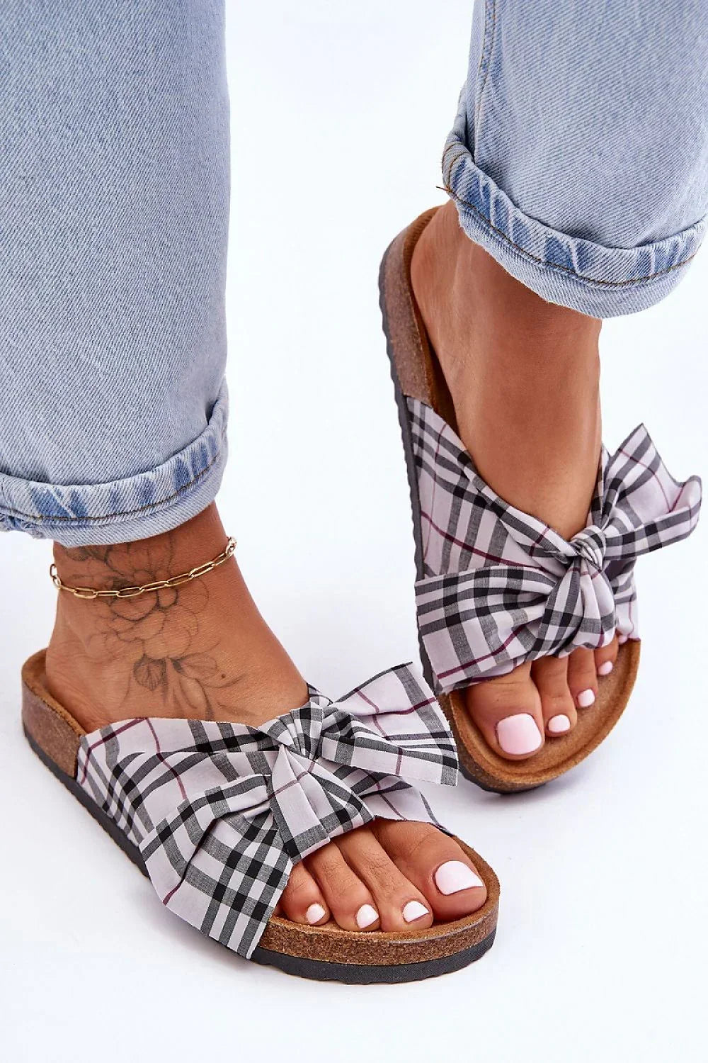 Women’s Checked Toe Post Sandals-Women's Sandals-LeStyleParfait