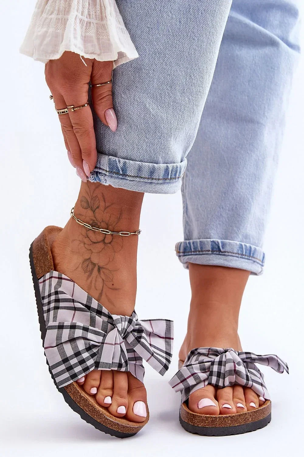 Women’s Checked Toe Post Sandals-Women's Sandals-LeStyleParfait